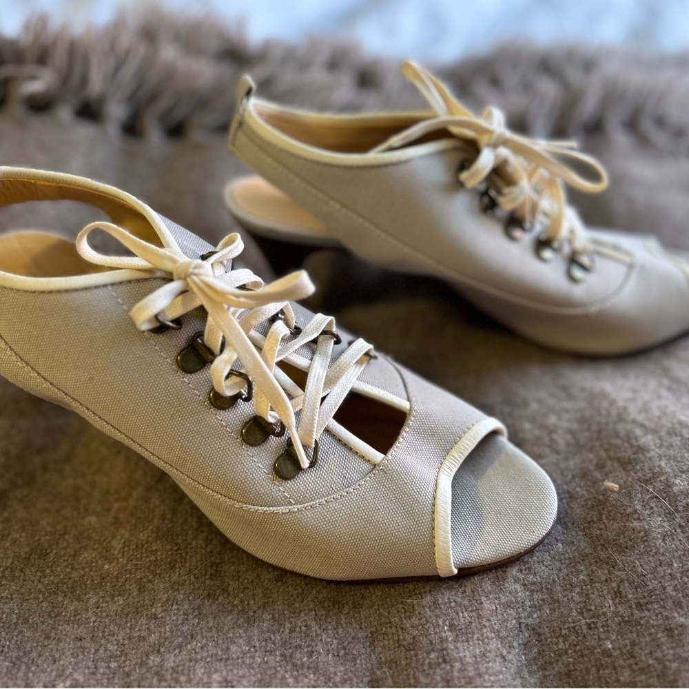 J Crew open toe /laced up bootie/heels 7.5